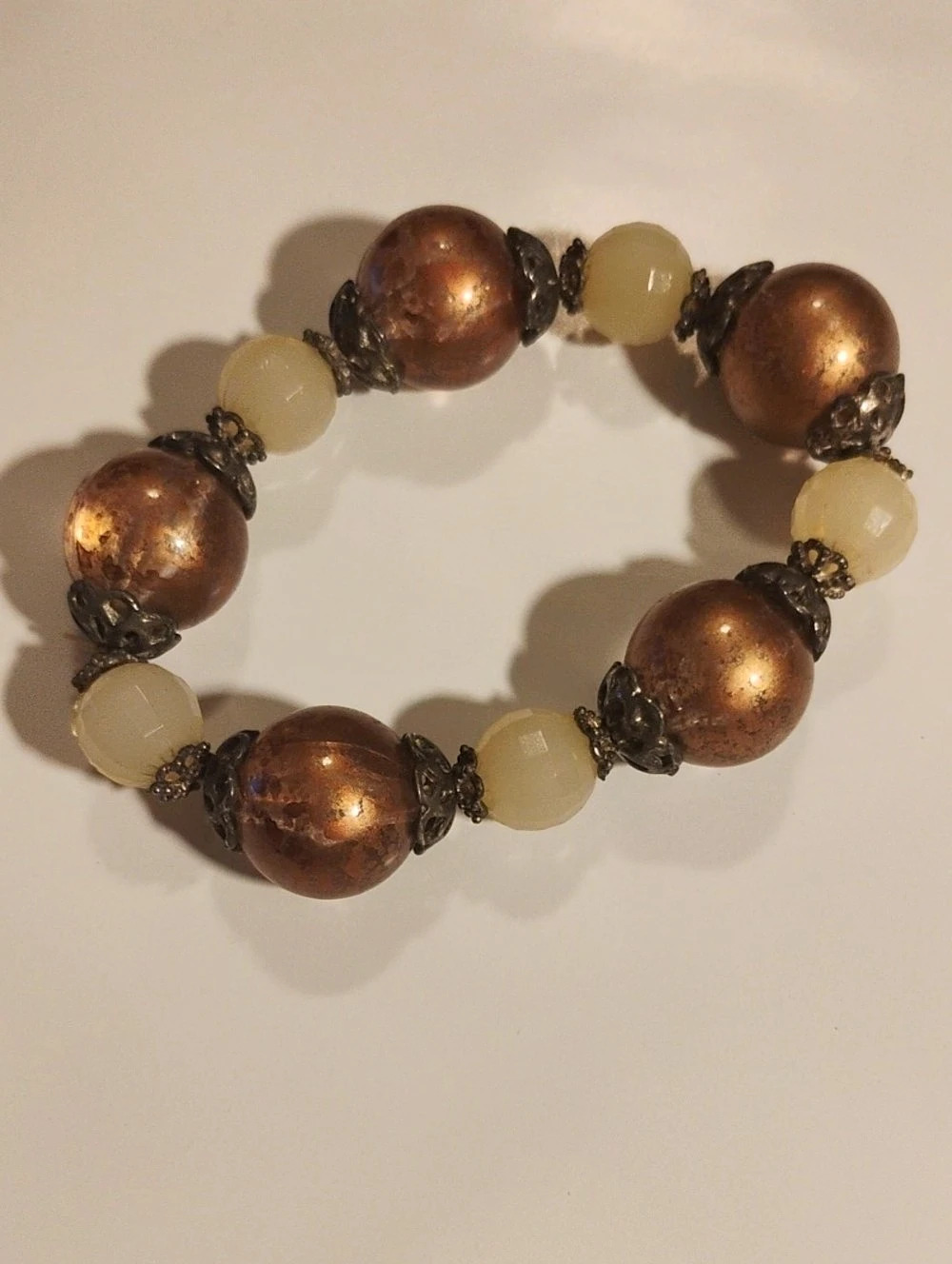 Beaded Stretch Bracelet in Brown & Gold